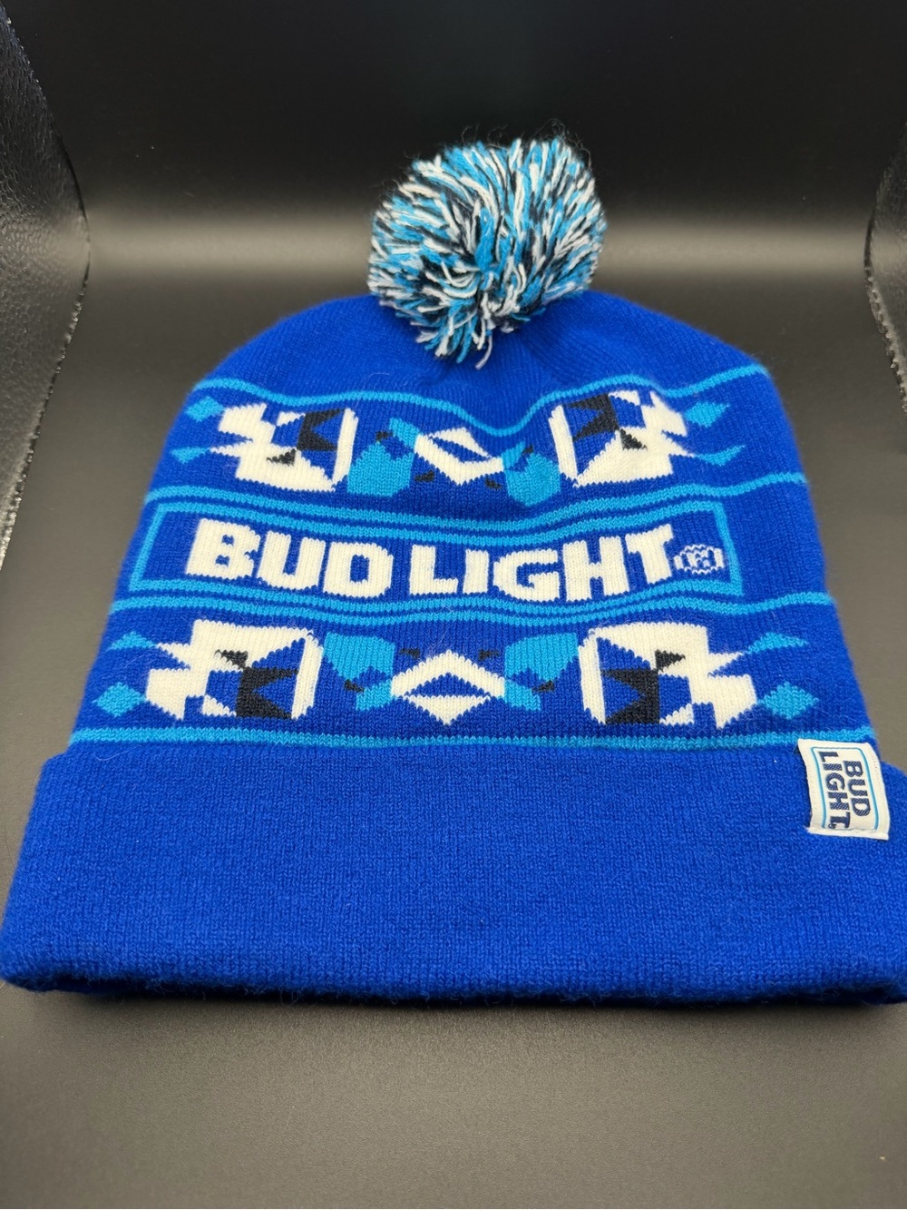 Bud Light Blue Pom Beanie Hat